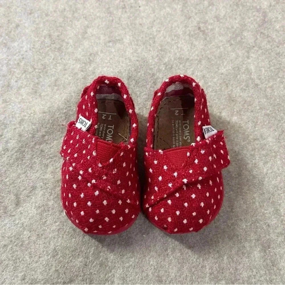 TOMS Baby Crib Shoes Red White Slip On Flats Infant size 2 - Picture 4 of 10